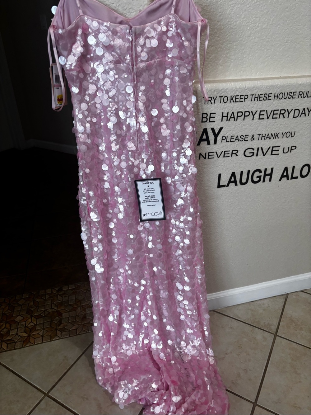 Strapless Pink Sequin Evening Dress - Picture 4 of 6